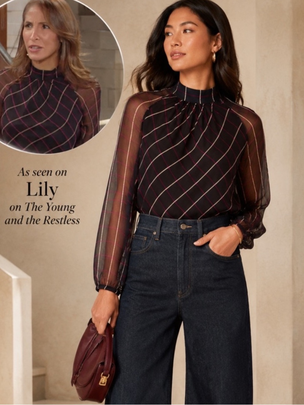 NWT Milly Sioane Windowpane Silk Chiffon Top Lined Blouse Size Medium